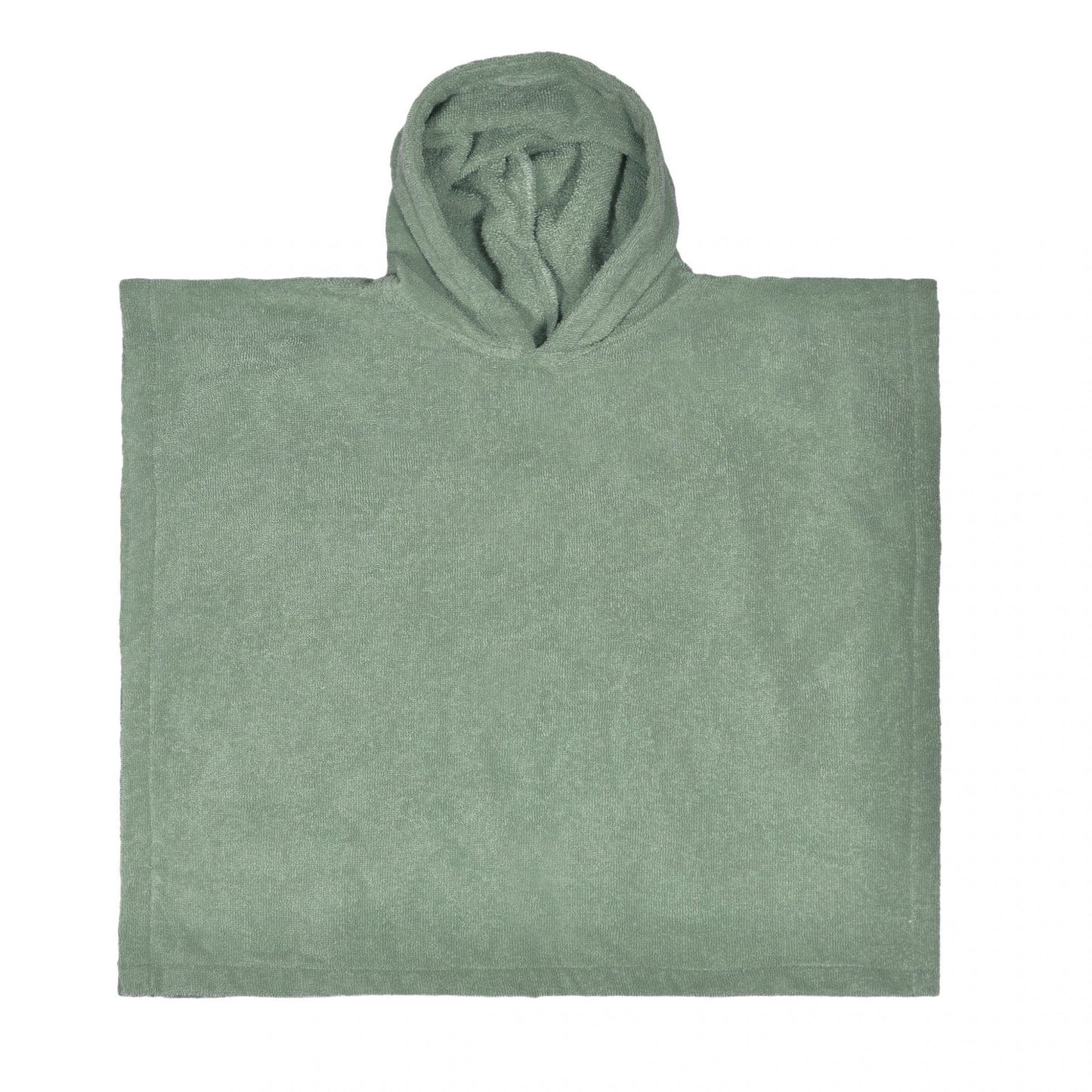 Zachte baby poncho van 100% katoen in de kleur stone green met capuchon van absorberende badstof