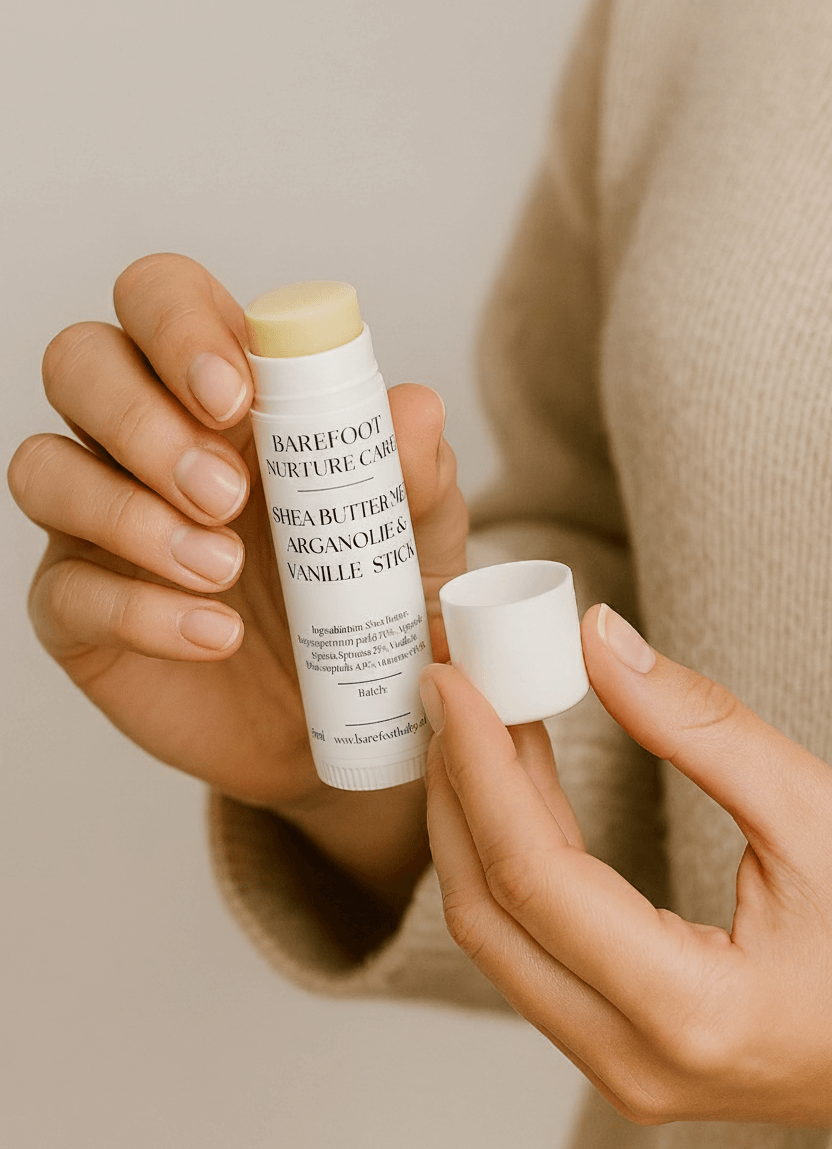 Compacte verzorging voor in de luiertas: de Barefoot Nurture Care Shea & Argan Stick