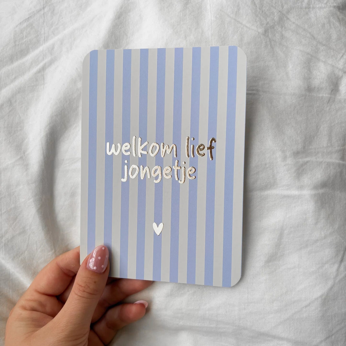 Ansichtkaart | Welkom lief jongetje | Blauw & goudfolie
