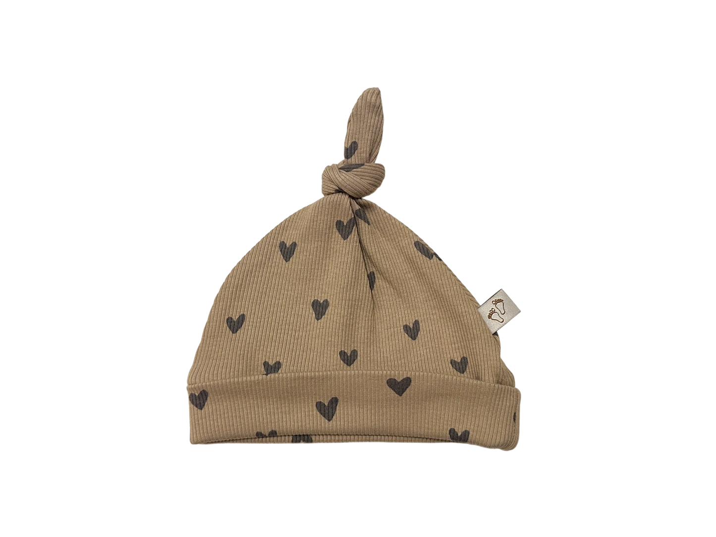 Detail ribstof mutsje hartjes donker beige