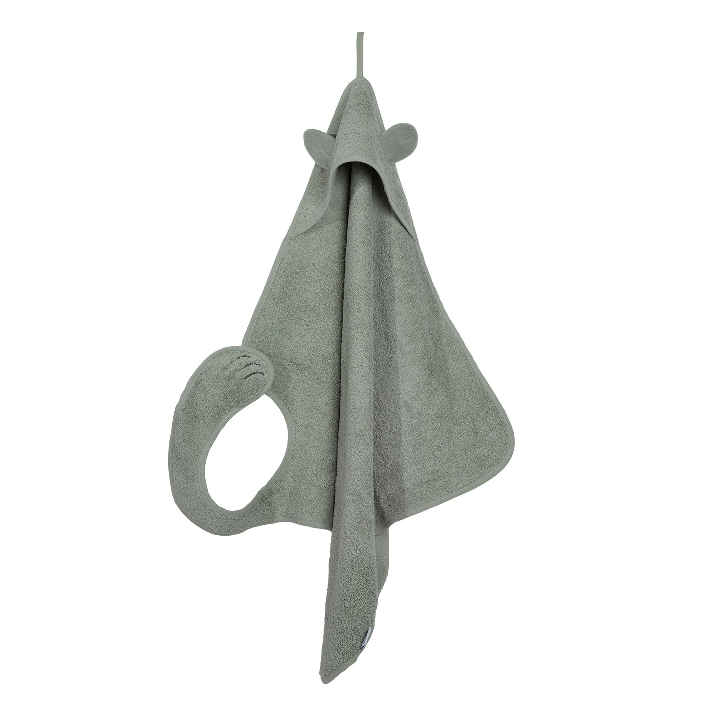 Sfeerbeeld van de Nifty Baby handsfree badcape in de kleur Olive voor de babykamer