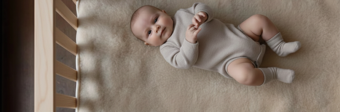 Merino wollen onderlegger baby voor in de wieg of kinderwagen - temperatuurregulerend en natuurlijk slapen.