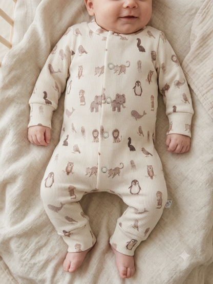 Baby met heerlijk zacht boxpakje van barefoot baby 