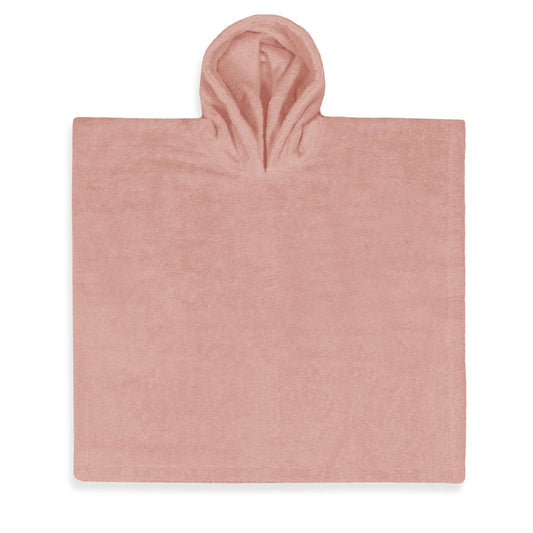 Zachte baby poncho van 100% katoen in de kleur sandstone pink met capuchon van absorberende badstof