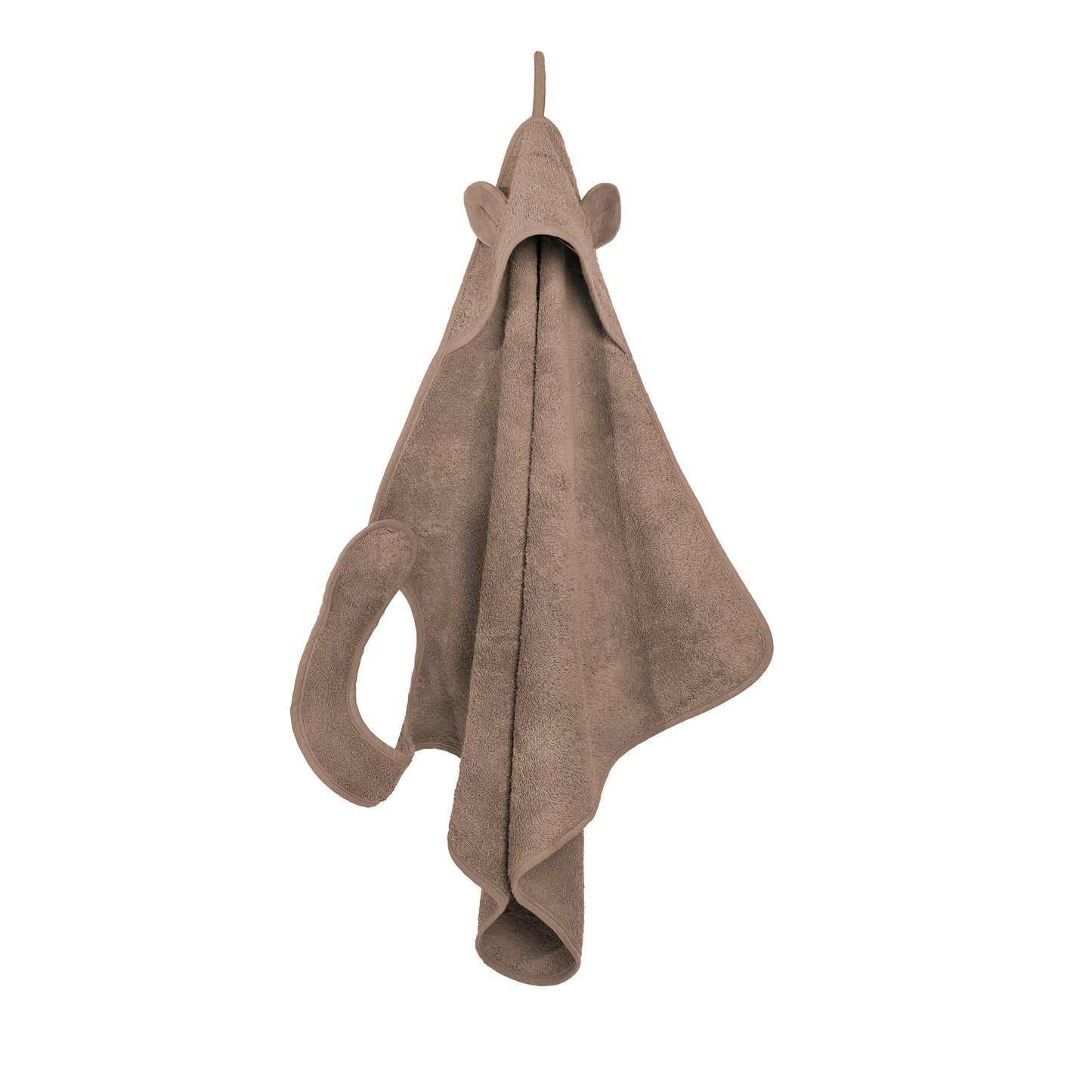 Detail van capuchon handsfree badcape Mocha