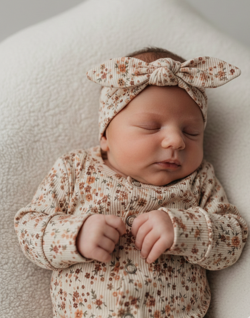 Handgemaakt baby boxpakje Boterbloem klei roze, zacht en comfortabel voor pasgeborenen