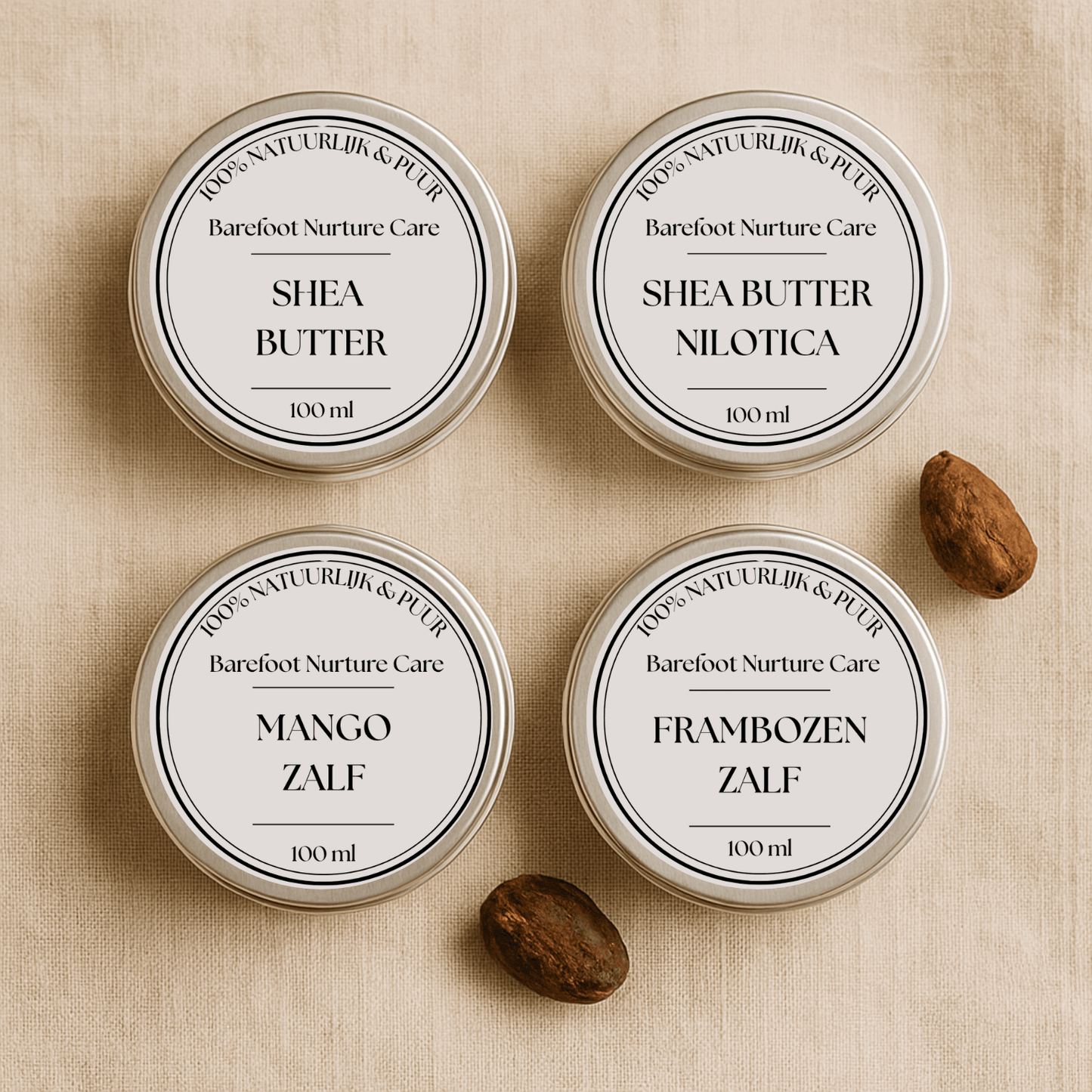 Voordeelpakket met twee grote 100ml blikken natuurlijke babyverzorging naar keuze – Barefoot Nurture Care