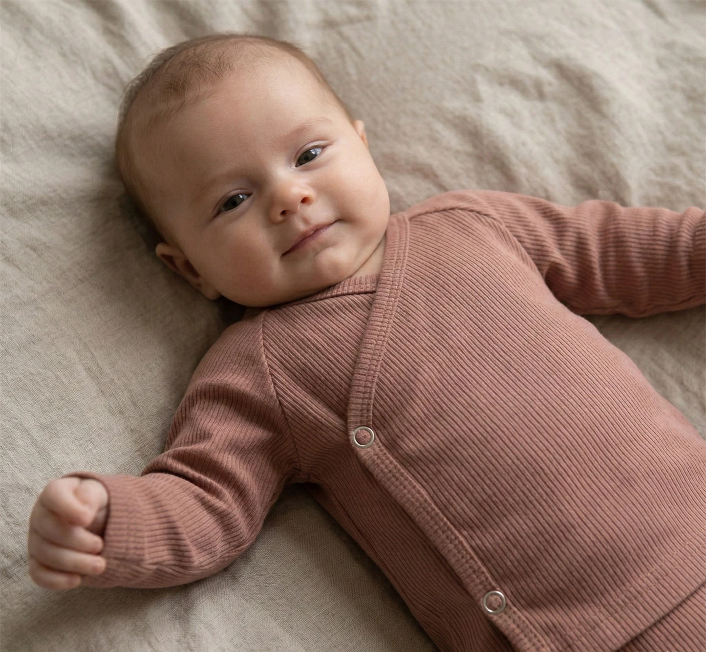 Baby overslagshirt Perzik van rib tricot – comfortabel voor newborns