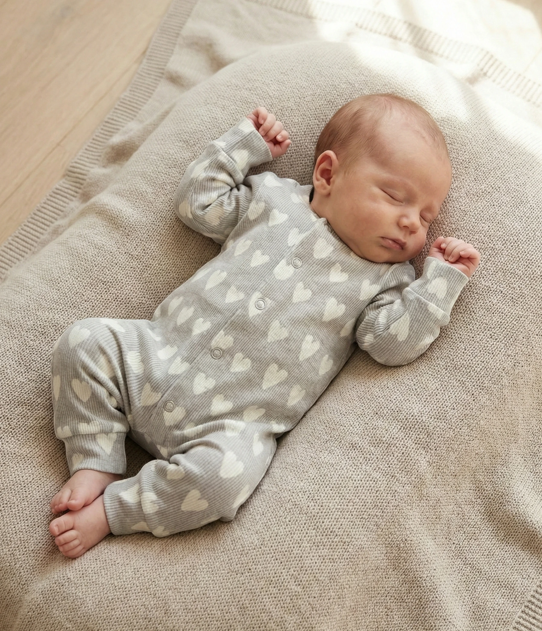 Handgemaakt baby boxpakje van natuurlijke stof Hearts zacht en comfortabel voor pasgeborenen
