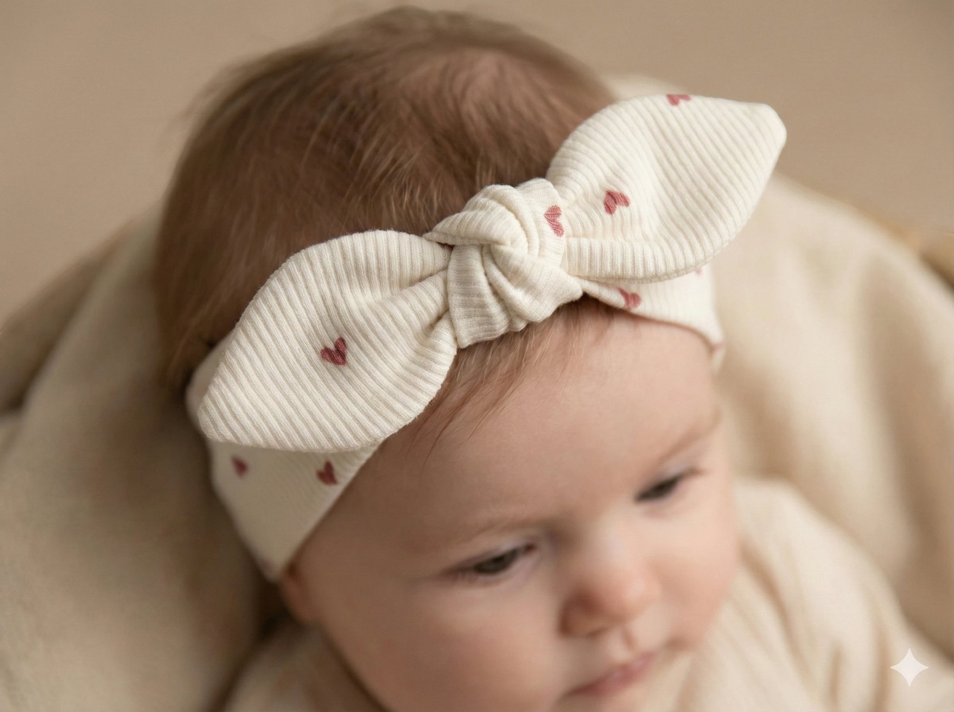 Haarbandje baby hartjes klei roze handgemaakt Barefoot Baby