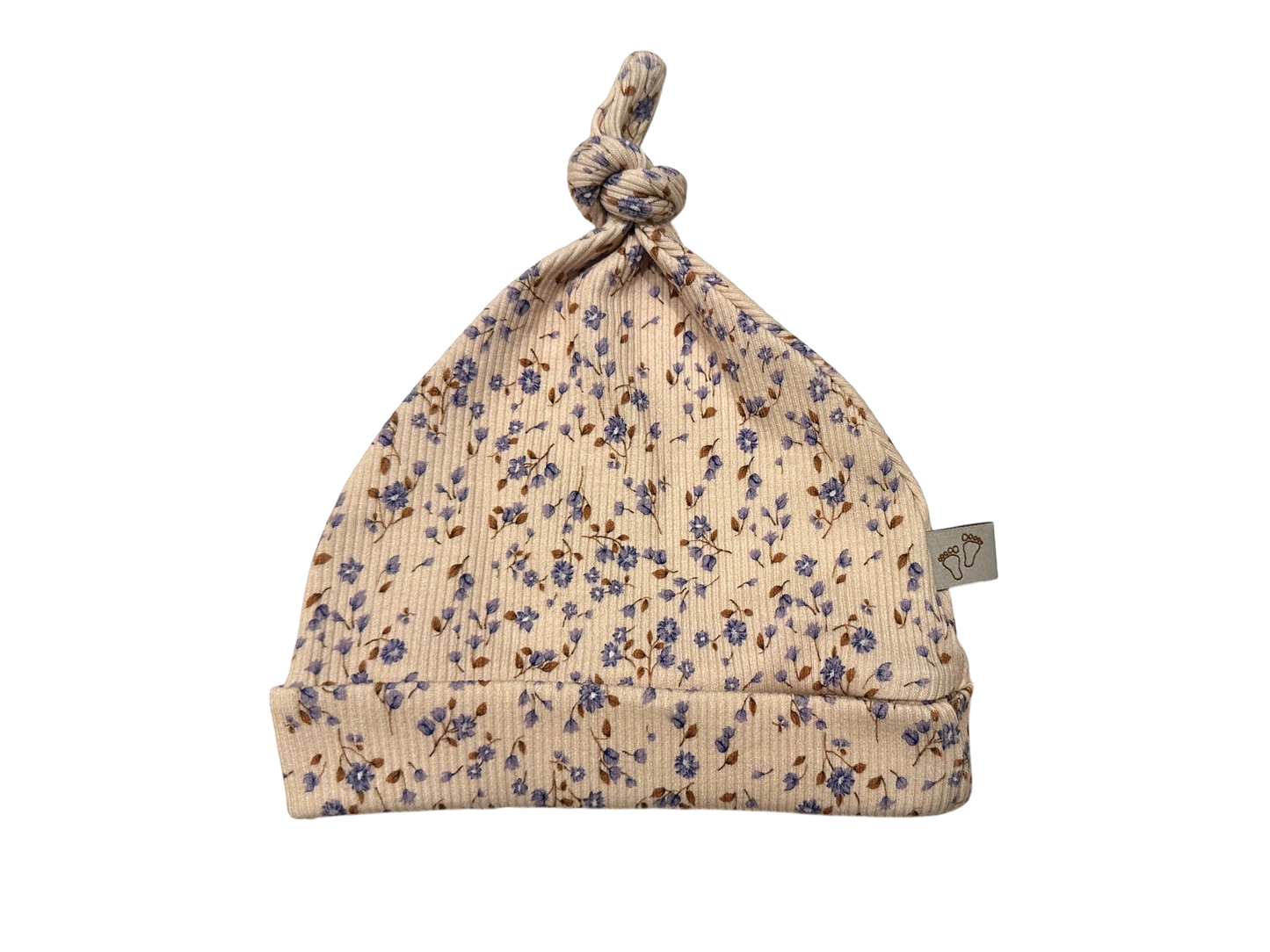 Detail ribstof mutsje blauwe mini bloemen