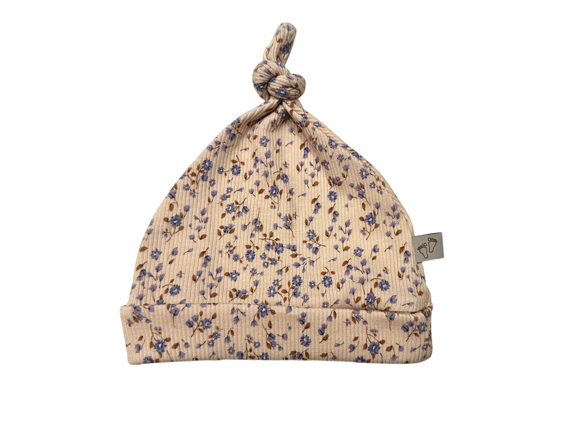 Detail ribstof mutsje blauwe mini bloemen