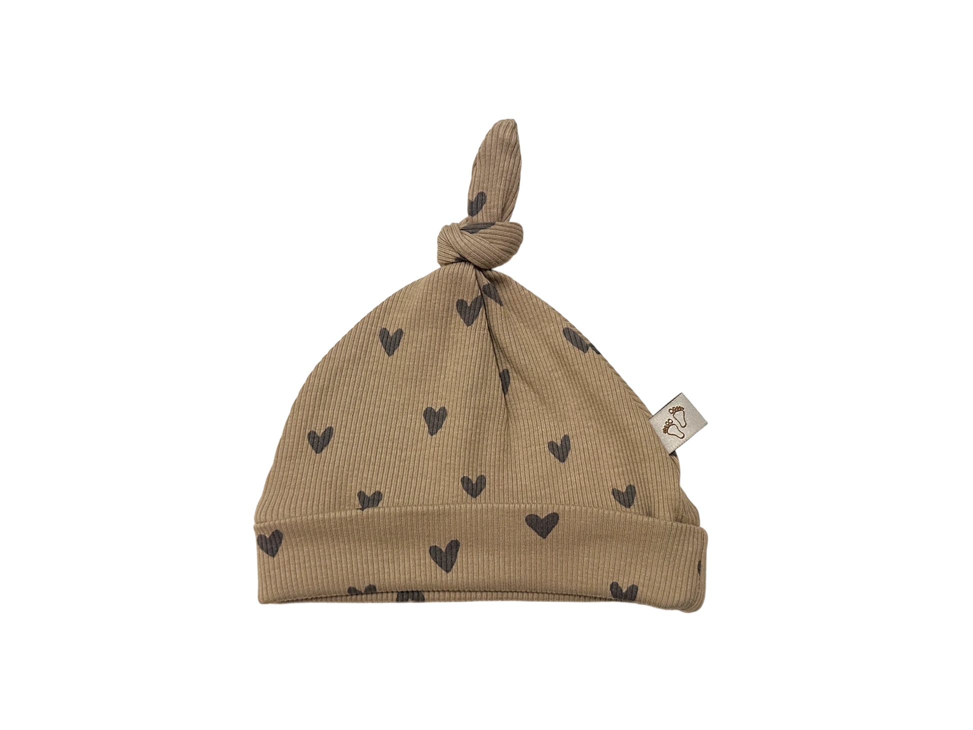 Detail ribstof mutsje hartjes donker beige