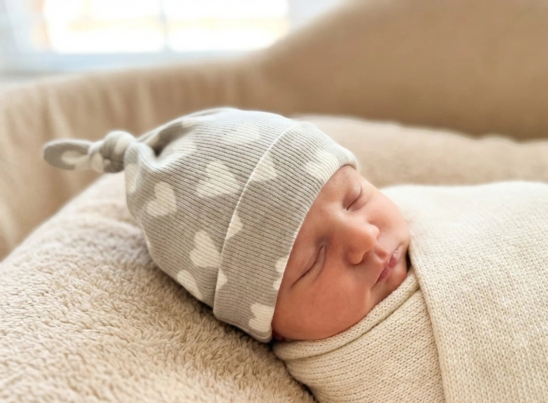 Mutsje baby hearts gedragen door newborn