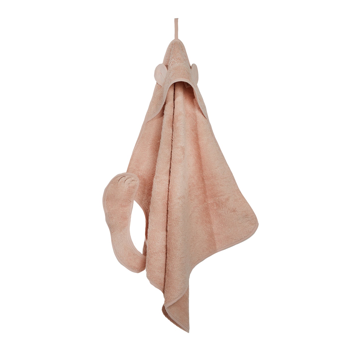Sfeerbeeld van de Nifty Baby handsfree badcape Blush voor een ontspannen badritueel