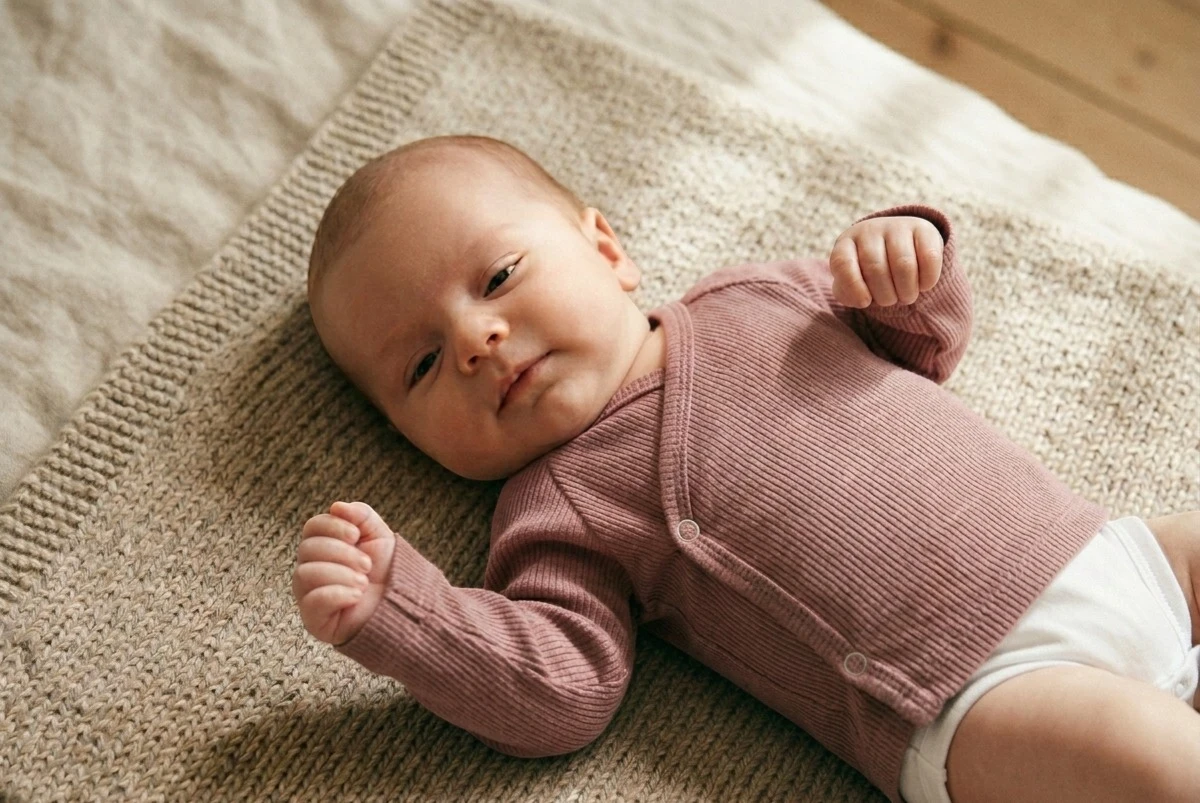 Baby overslagshirt Klei roze melange van rib tricot – zacht en tijdloos