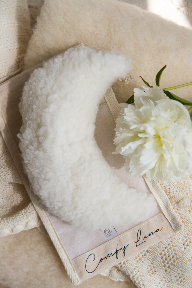 Zacht baby warmtekussen Comfy Luna met knuffelbare teddy wol